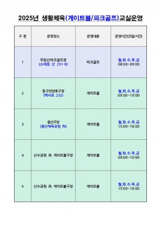 2025년 생활체육교실운영 프로그램 안내(파크골프 및 게이트볼)